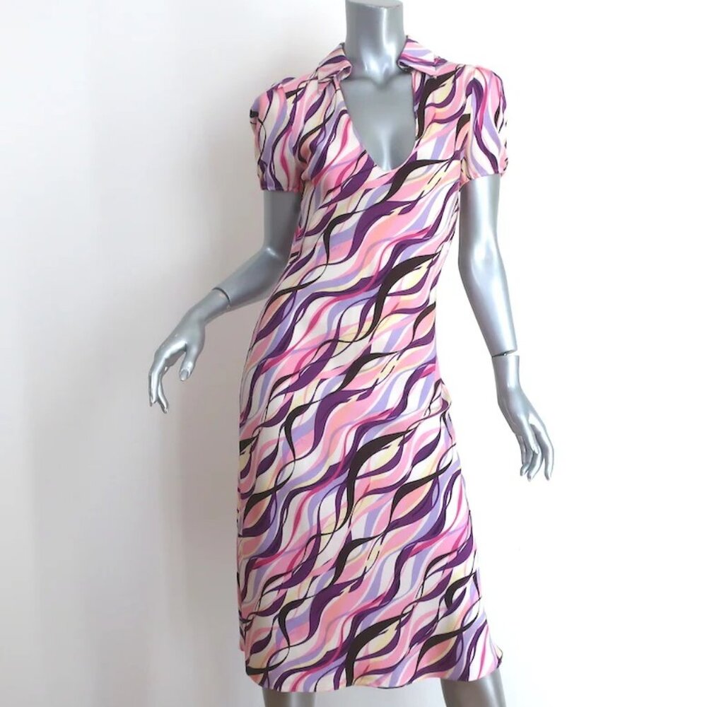 DVF DRESS DIANE VON FURSTENBERG COLLARED DRESS APONA PRINTED STRETCH SILK sz S-M